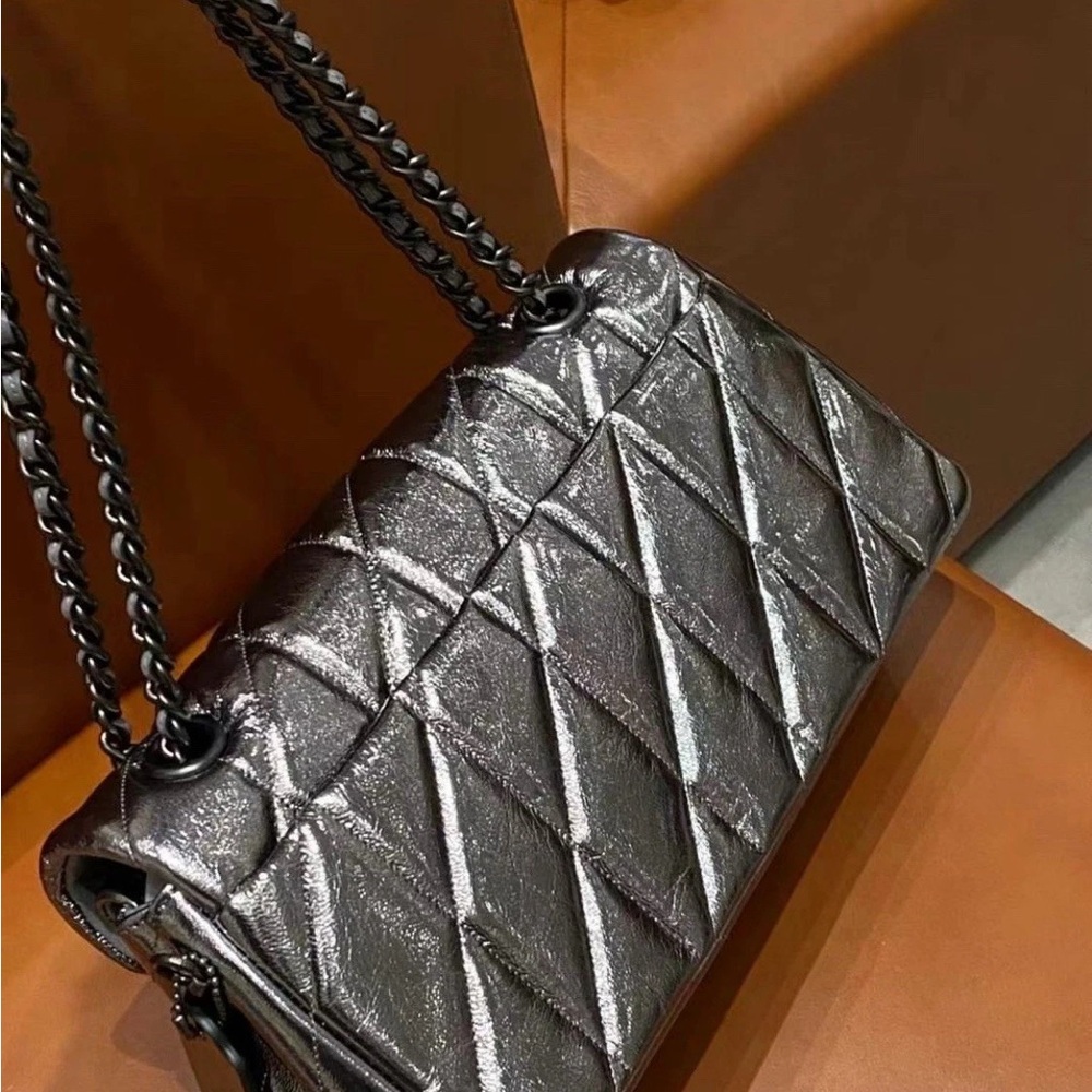 NWT Coach Metallic Leather Tabby Shoulder Bag 26 With Quilting - V5/Anthracite - Picture 6 of 12